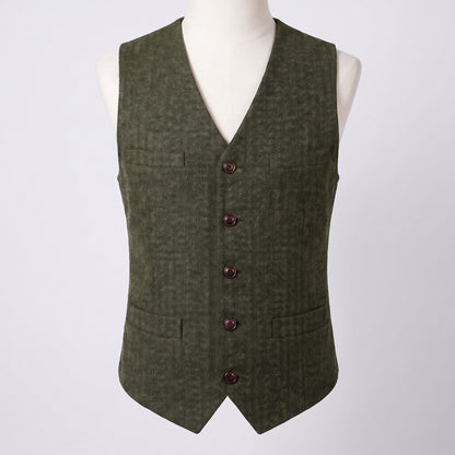 Men's herringbone V-neck waistcoat in green