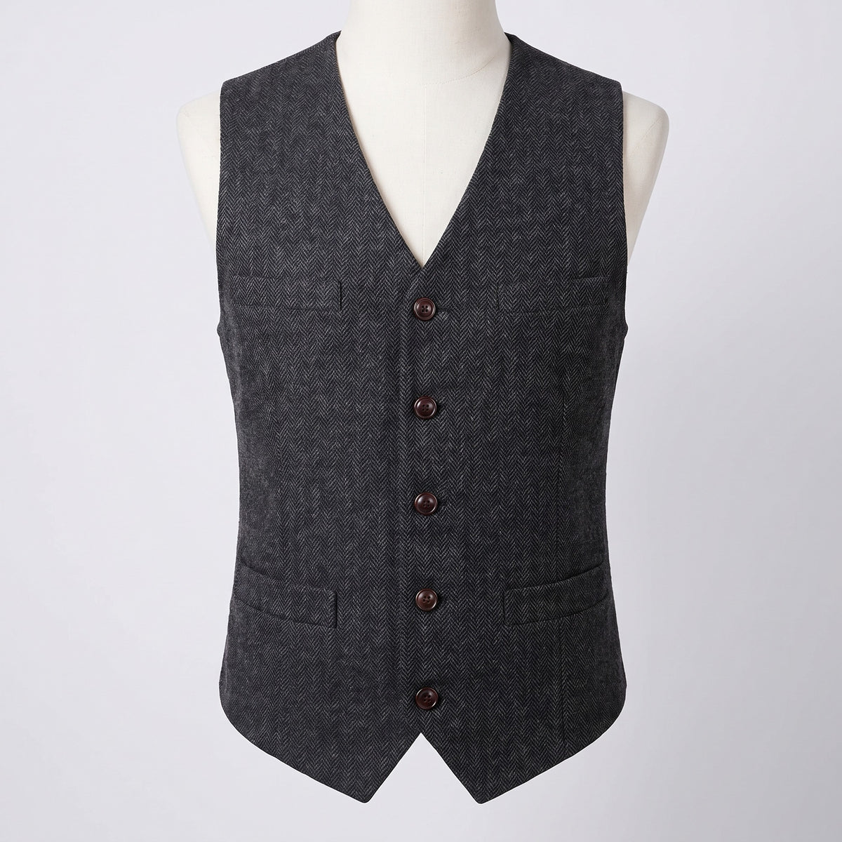 Men's herringbone V-neck waistcoat with five buttons