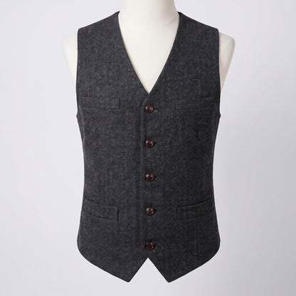 Men's herringbone V-neck waistcoat with five buttons
