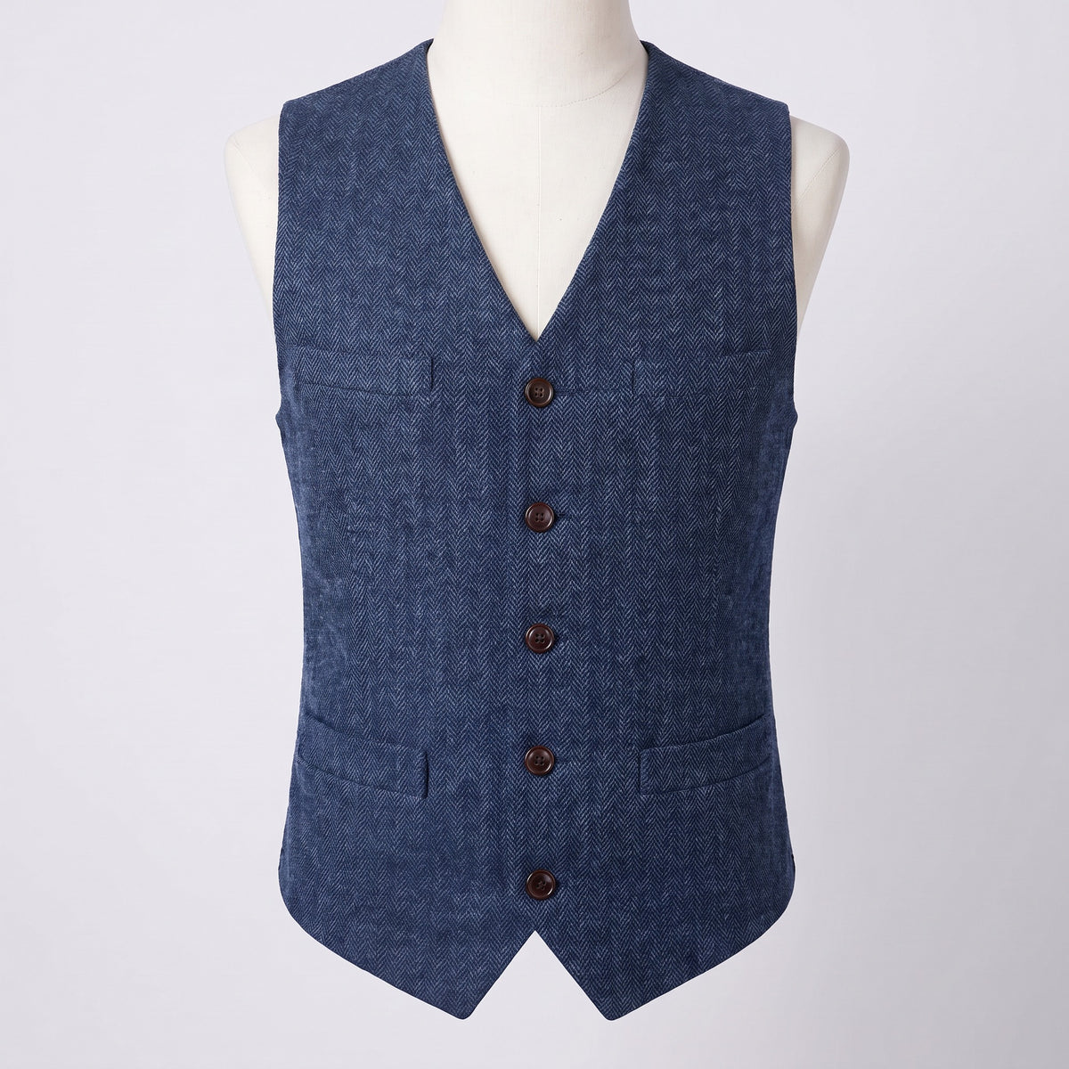 Men's herringbone V-neck waistcoat in navy blue