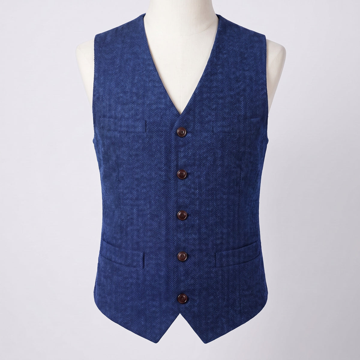 Men's herringbone V-neck waistcoat in royal blue