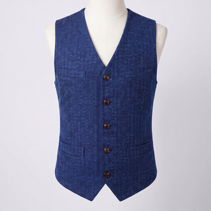 Men's herringbone V-neck waistcoat in royal blue