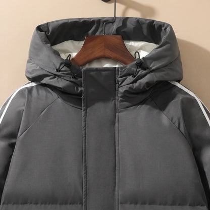 Drawcord hood and collar of the men's hooded puffer jacket