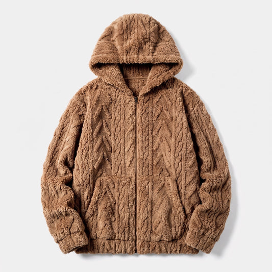 Hadwin teddy fleece hoodie in Brown 1