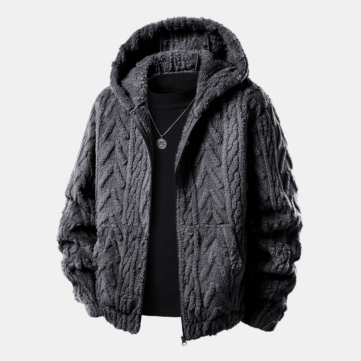 Hadwin teddy fleece hoodie in Gray 1