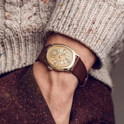 Harcourt oval quartz watch in Gold & Brown 1