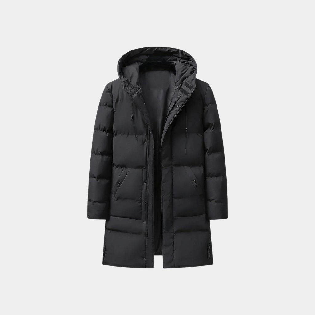 Ridgeway men's quilted hooded parka in Black 1