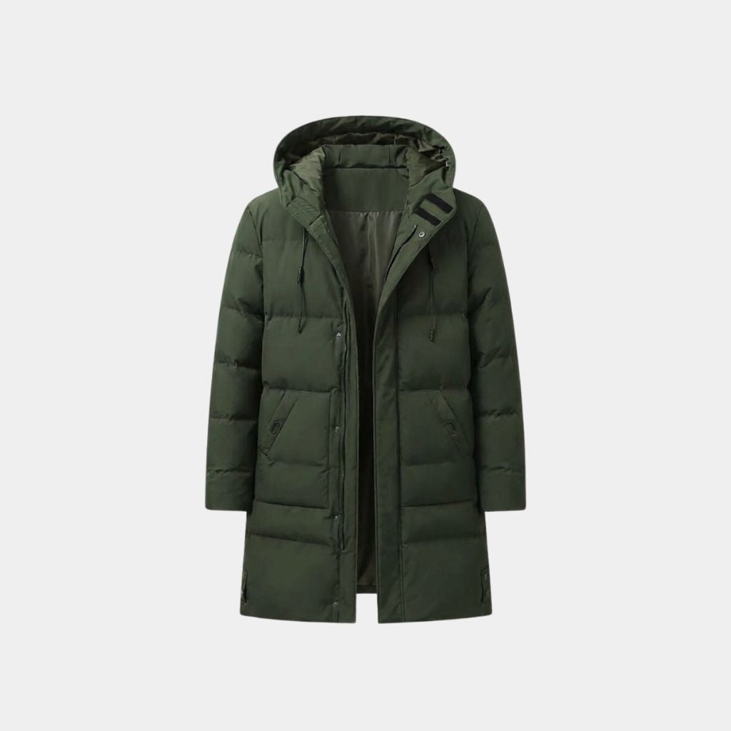 Ridgeway men's quilted hooded parka in Green 1