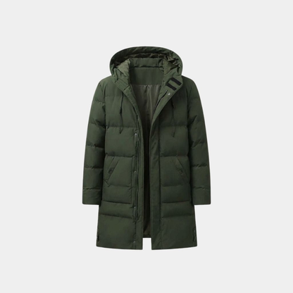 Ridgeway men's quilted hooded parka in Green 1