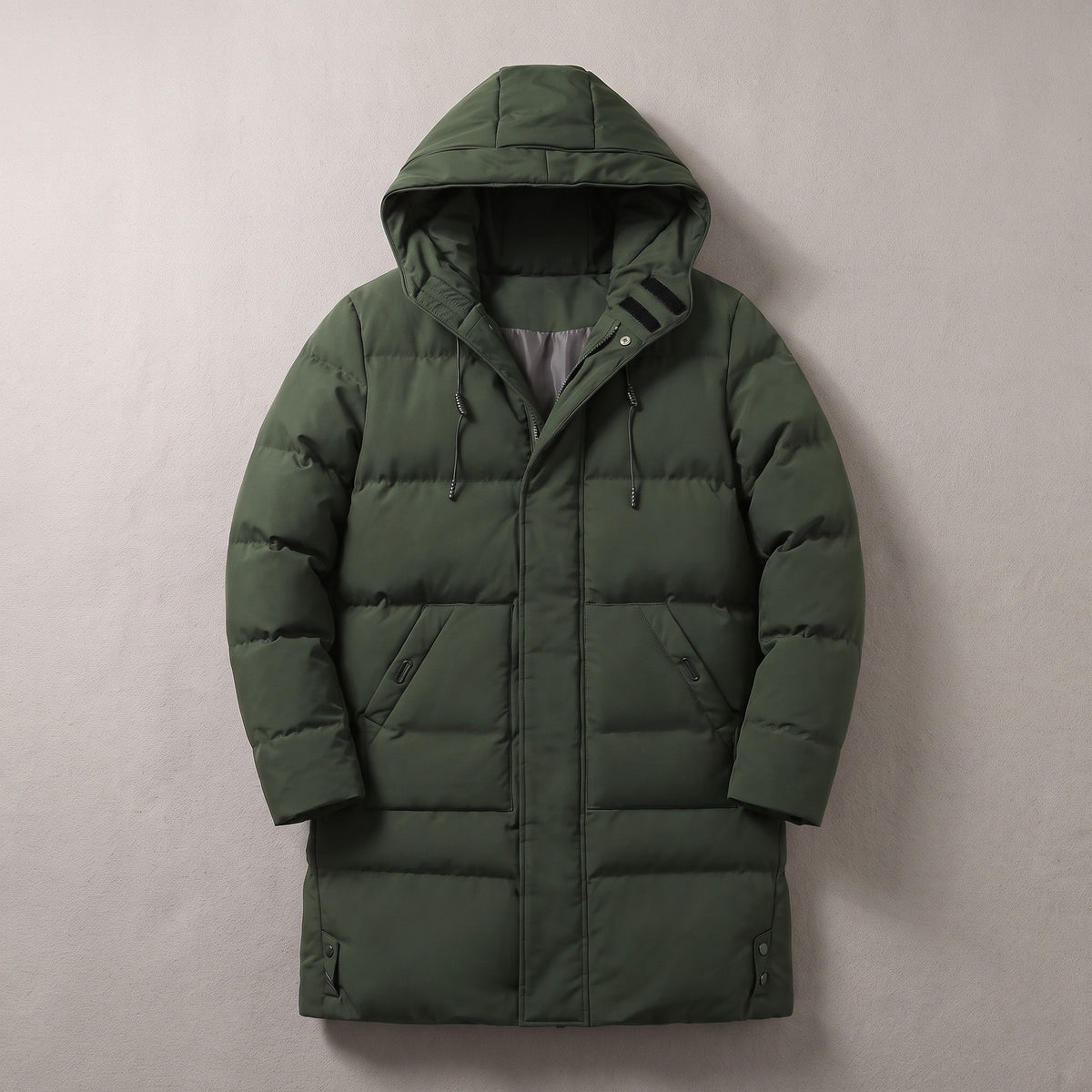 Ridgeway men's quilted hooded parka hero flat lay in Green 0