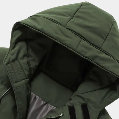 Ridgeway parka quilted hood with high collar and hook-and-loop tabs