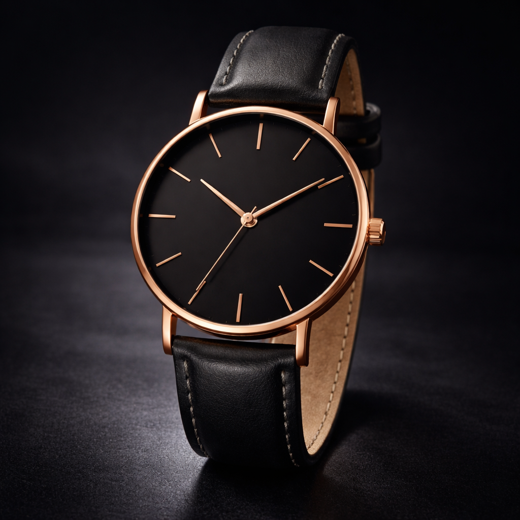 Harper men's minimalist round watch in Black Dial and Black Band 1