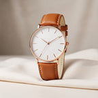 Harper men's minimalist round watch hero product only in White Dial and Brown Band 0
