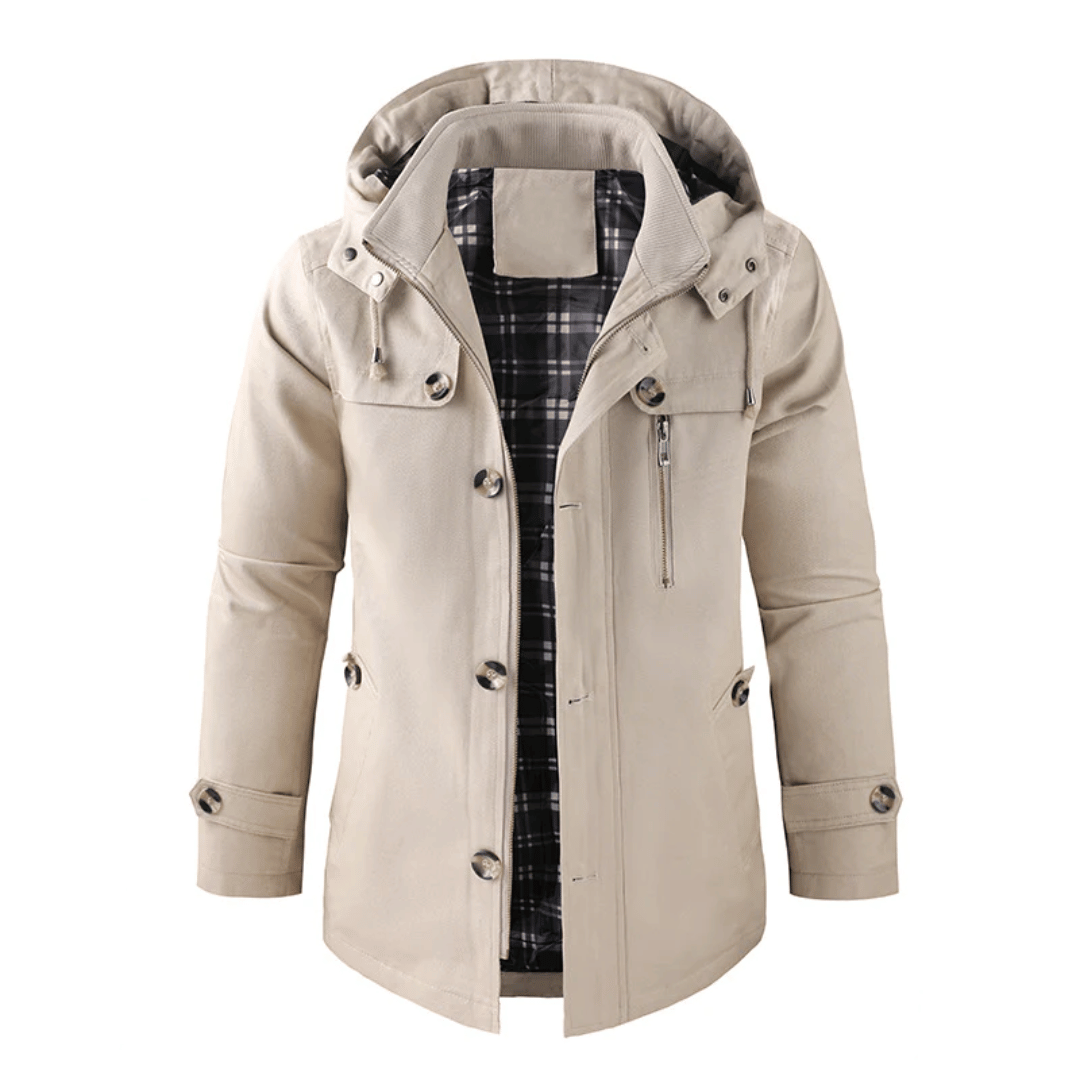 Harrison men's button-front hooded parka in Beige 1