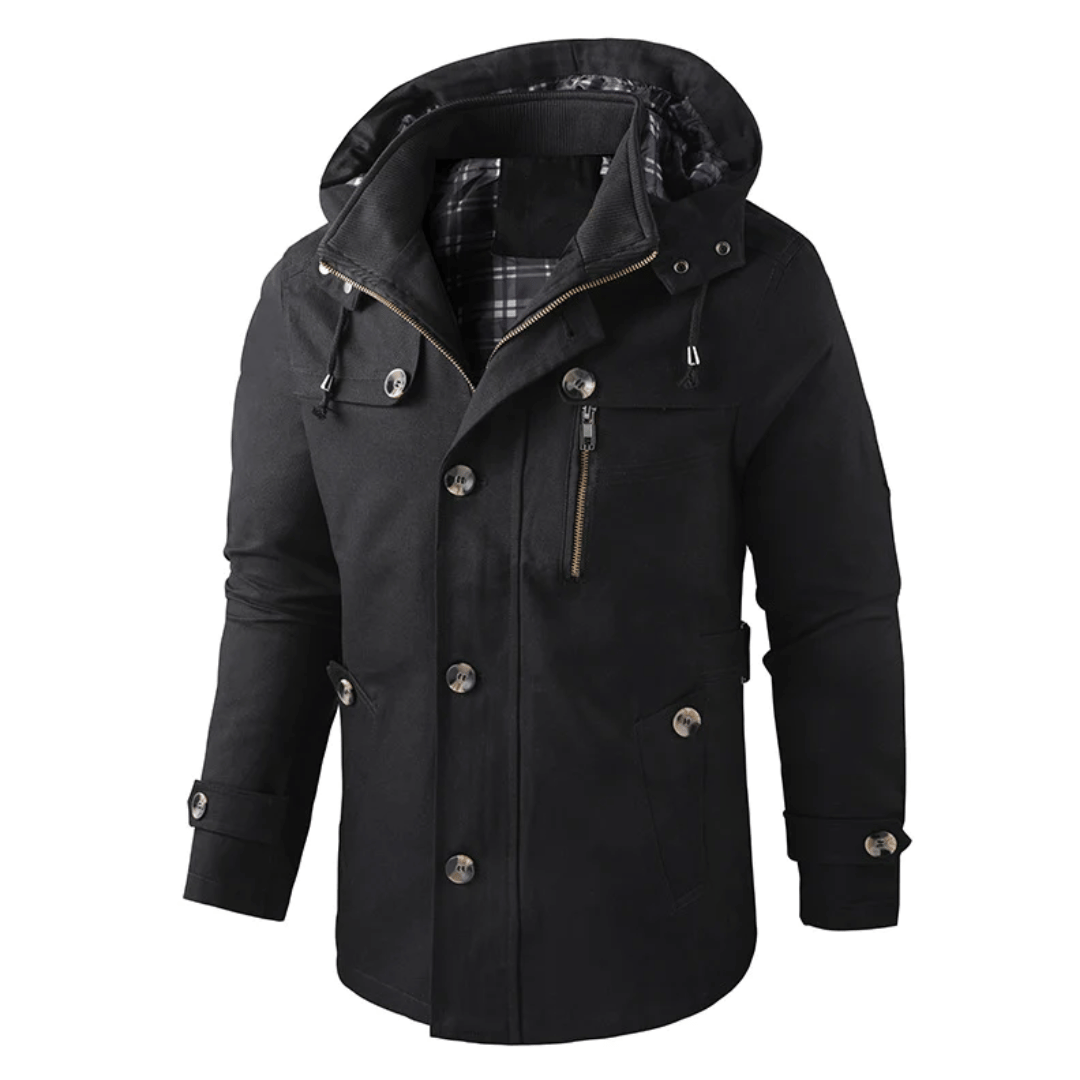 Harrison men's button-front hooded parka in Black 1