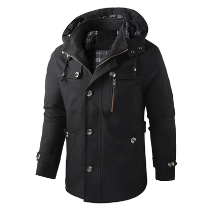 Harrison men's button-front hooded parka in Black 1