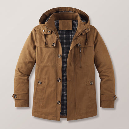 Harrison men's button-front hooded parka hero product only in Brown 0