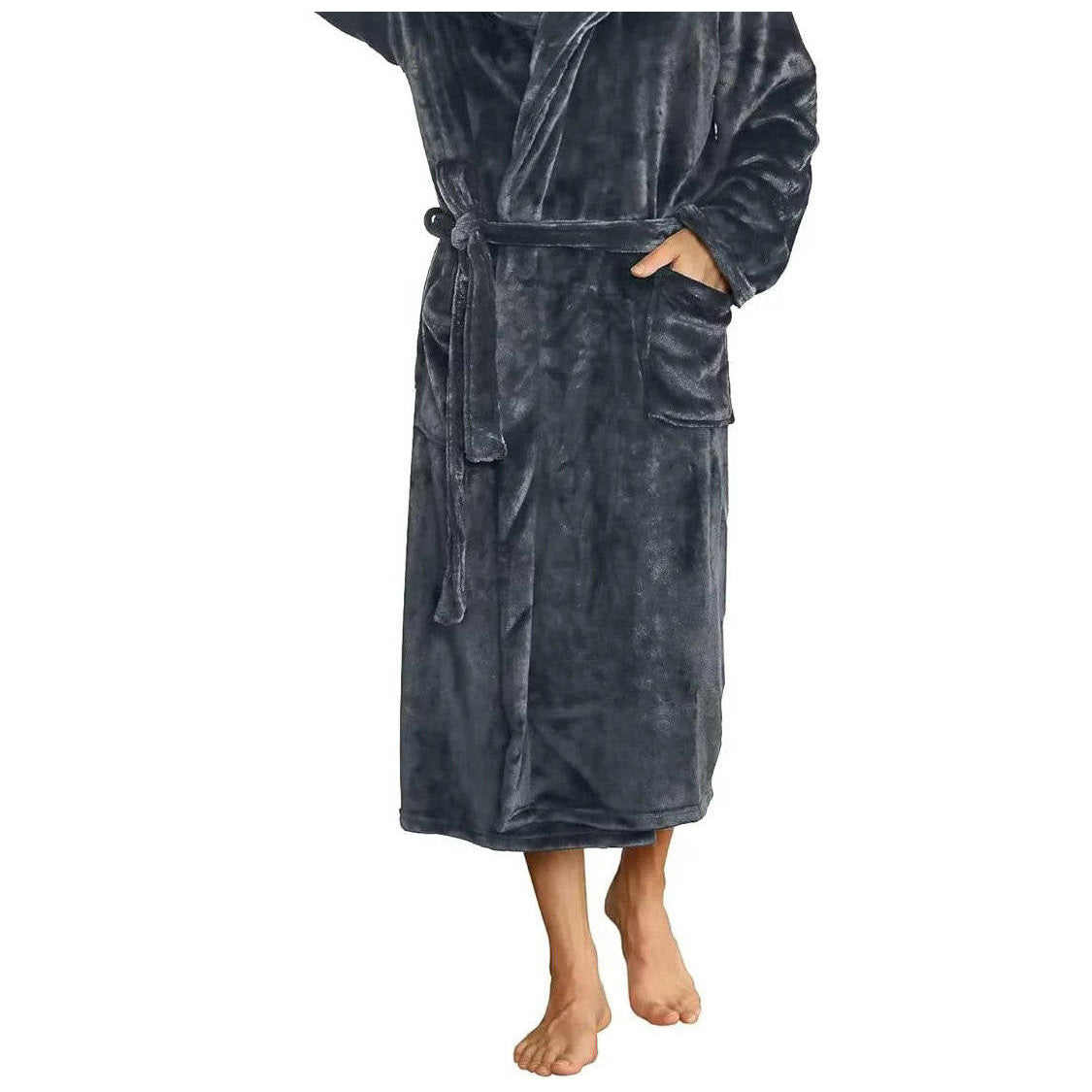 Hartwell men's hooded fleece bathrobe in Dark Gray 1
