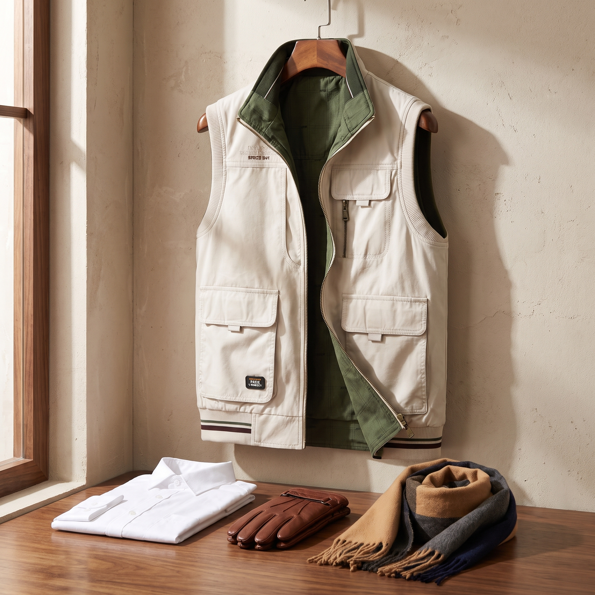 Harlan utility vest in Beige/green 5