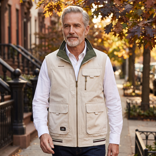 Harlan utility vest in Beige/green 2