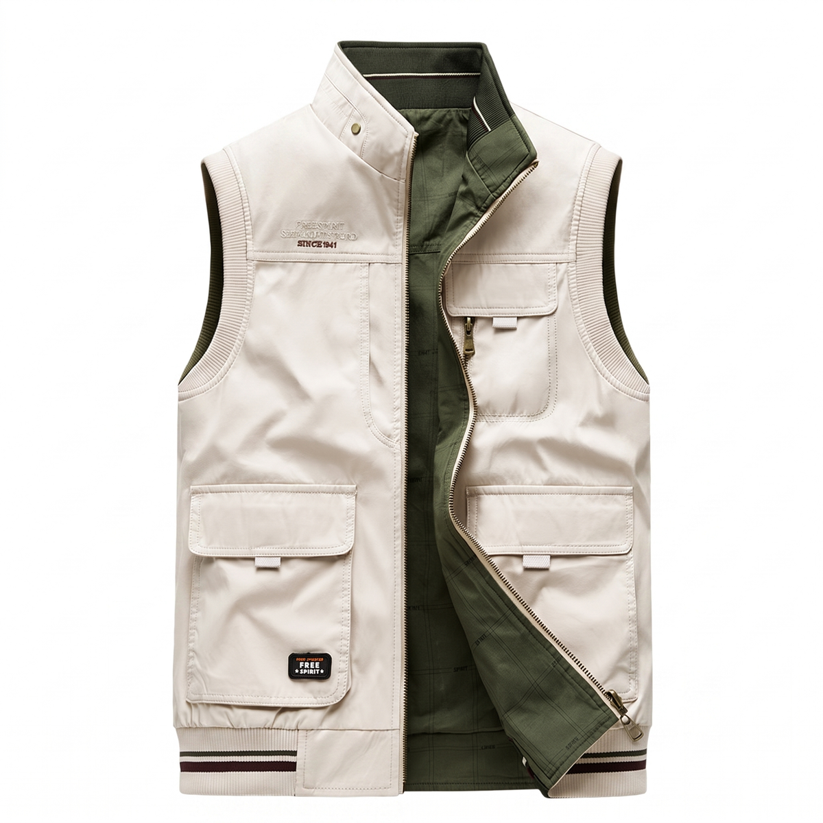 Harlan utility vest in Beige/green 1