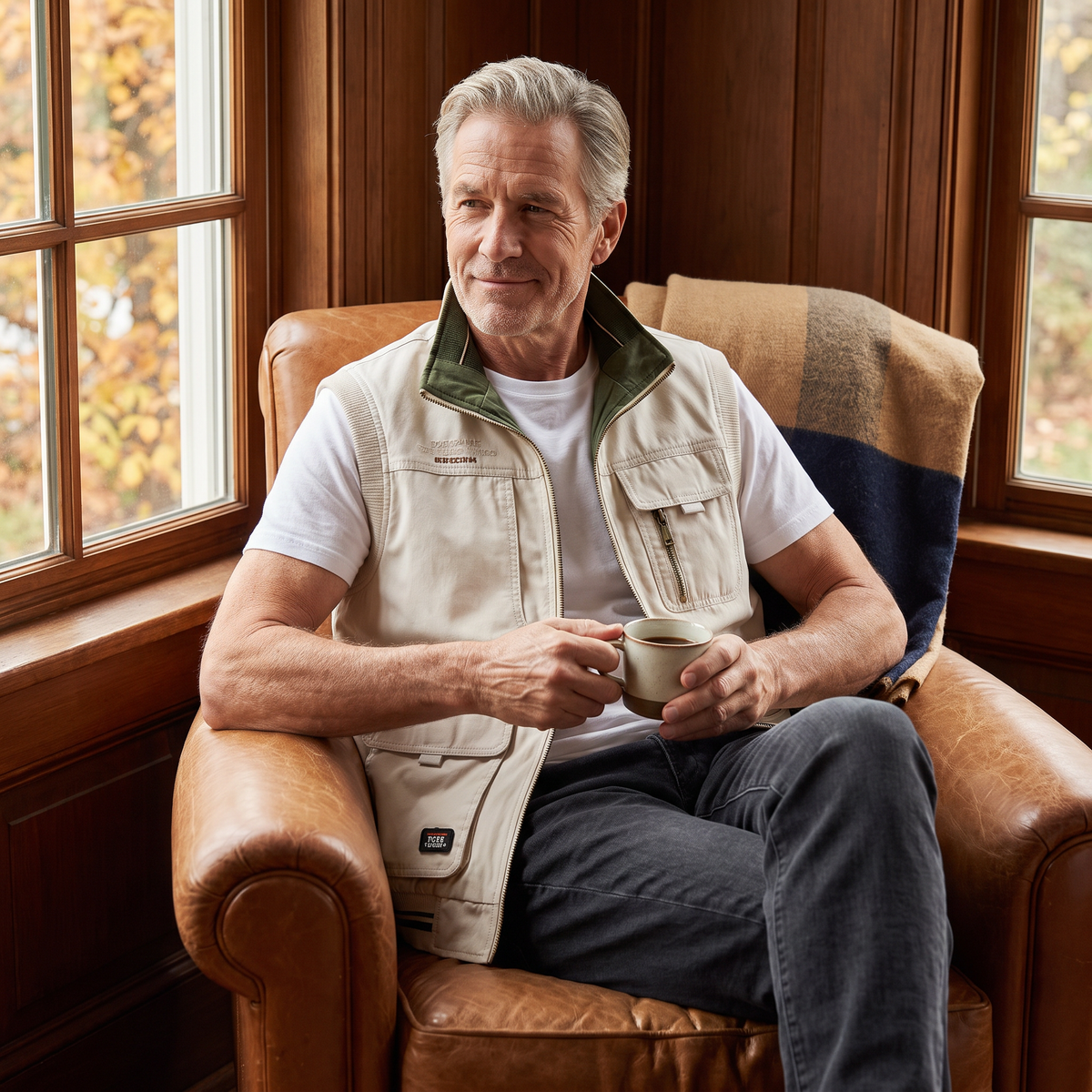 Harlan utility vest in Beige/green 4