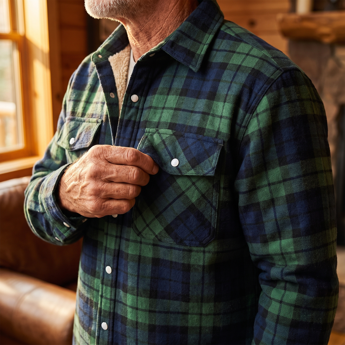 Callum flannel shirt jacket in Green 3