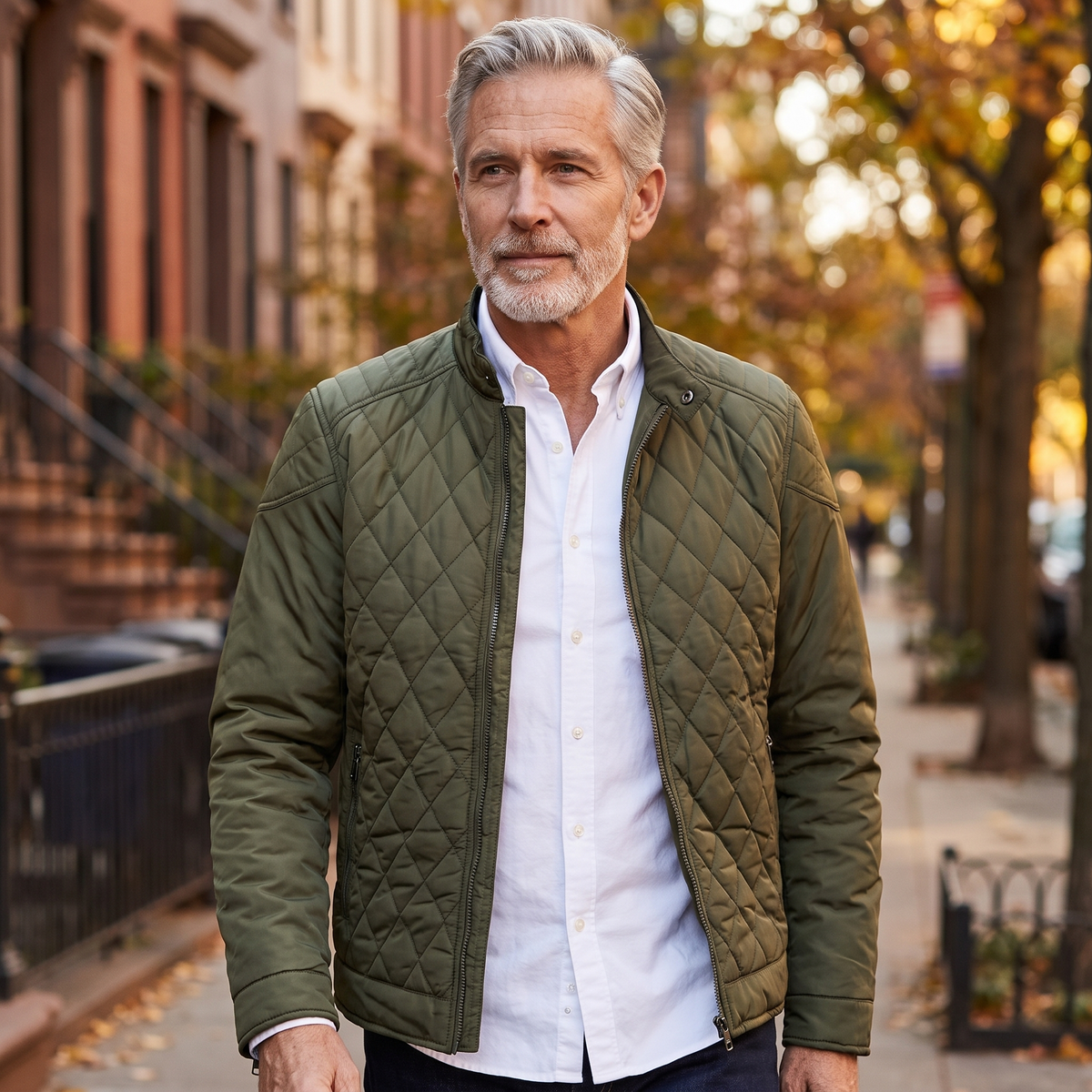 Everett quilted bomber jacket in Olive 2