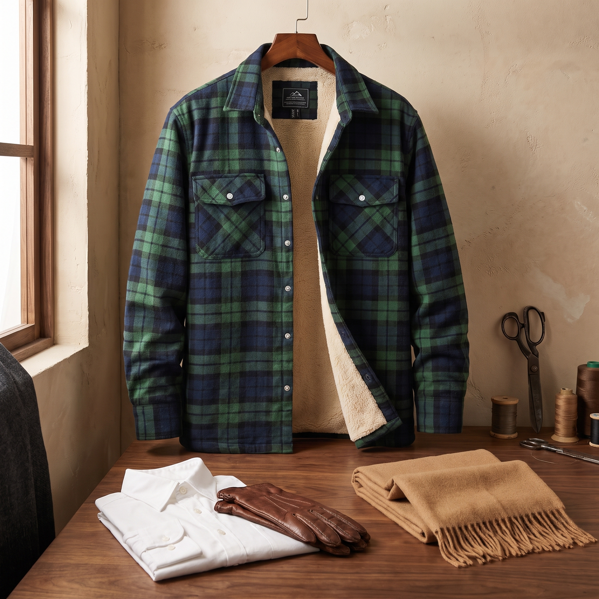 Callum flannel shirt jacket in Green 5