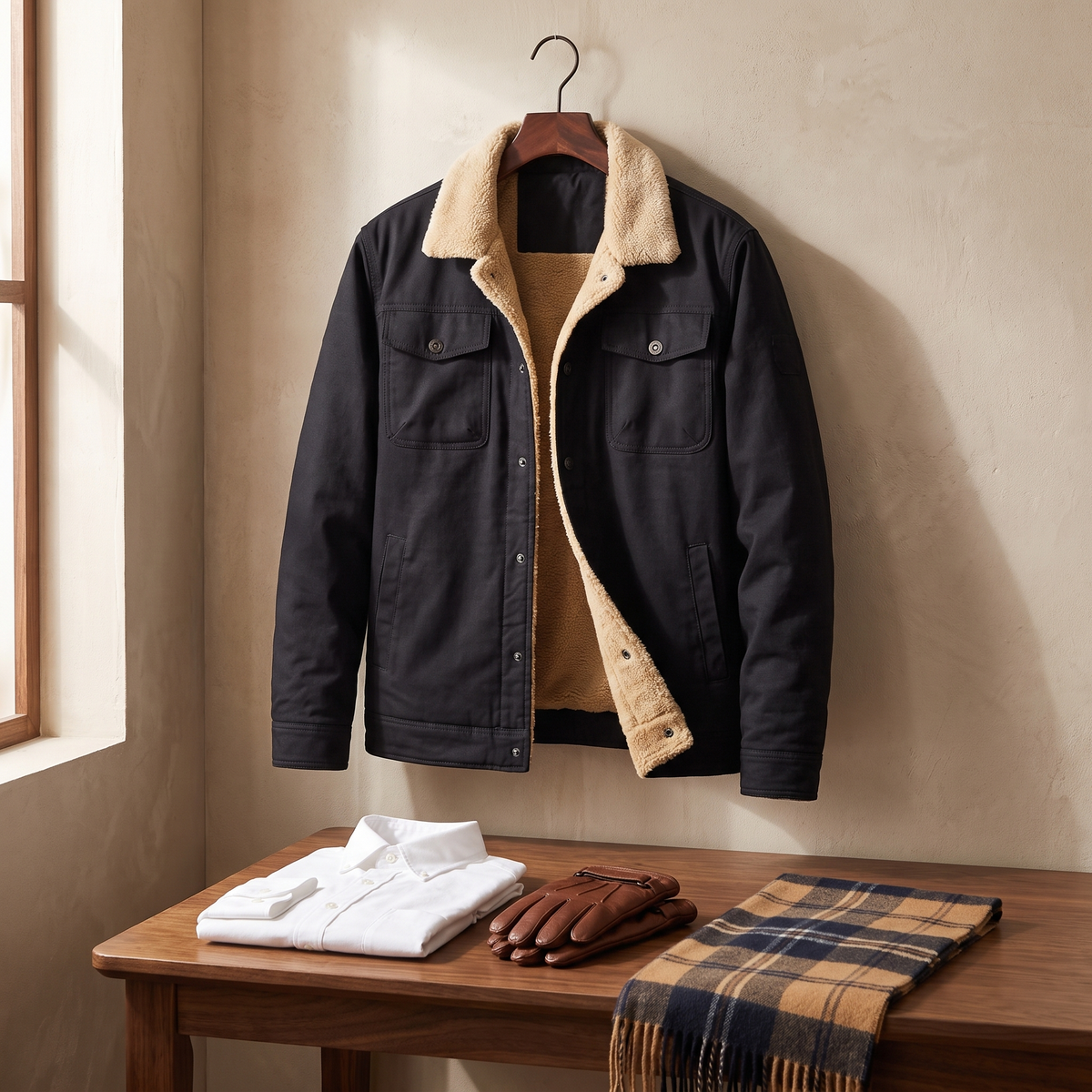 Lennox sherpa lined jacket in Black 5