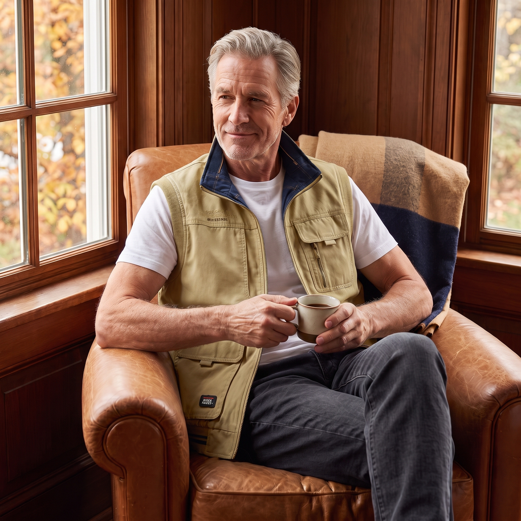 Harlan utility vest in Khaki/blue 4