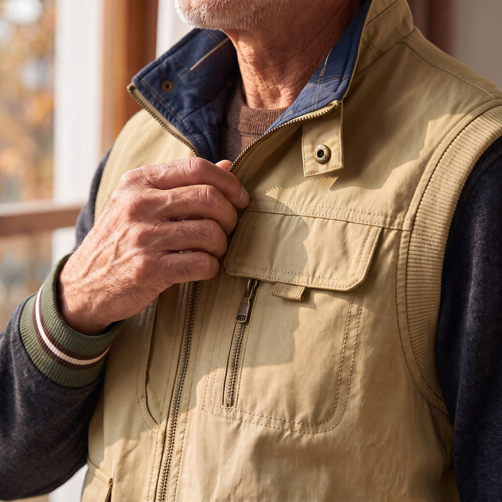 Harlan utility vest in Khaki/blue 3