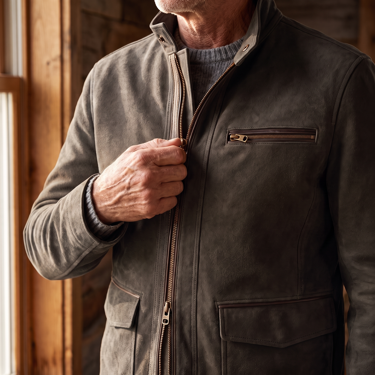 Whitmore suede field jacket in Gray 3