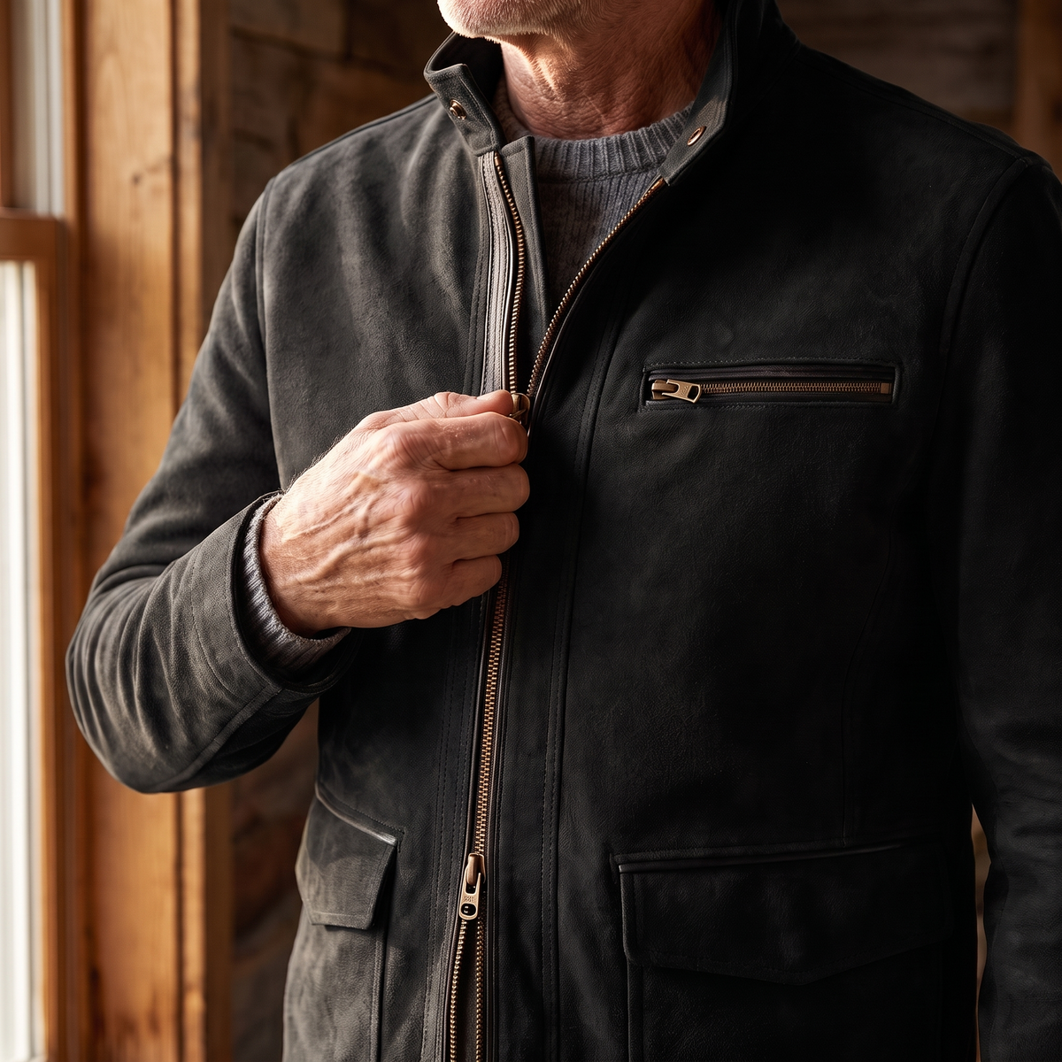Whitmore suede field jacket in Black 3