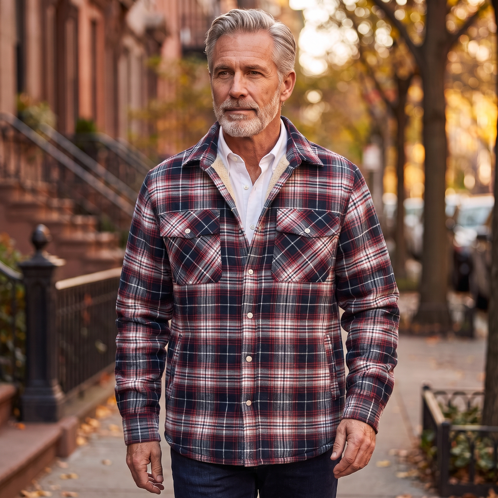 Callum flannel shirt jacket in Red 2