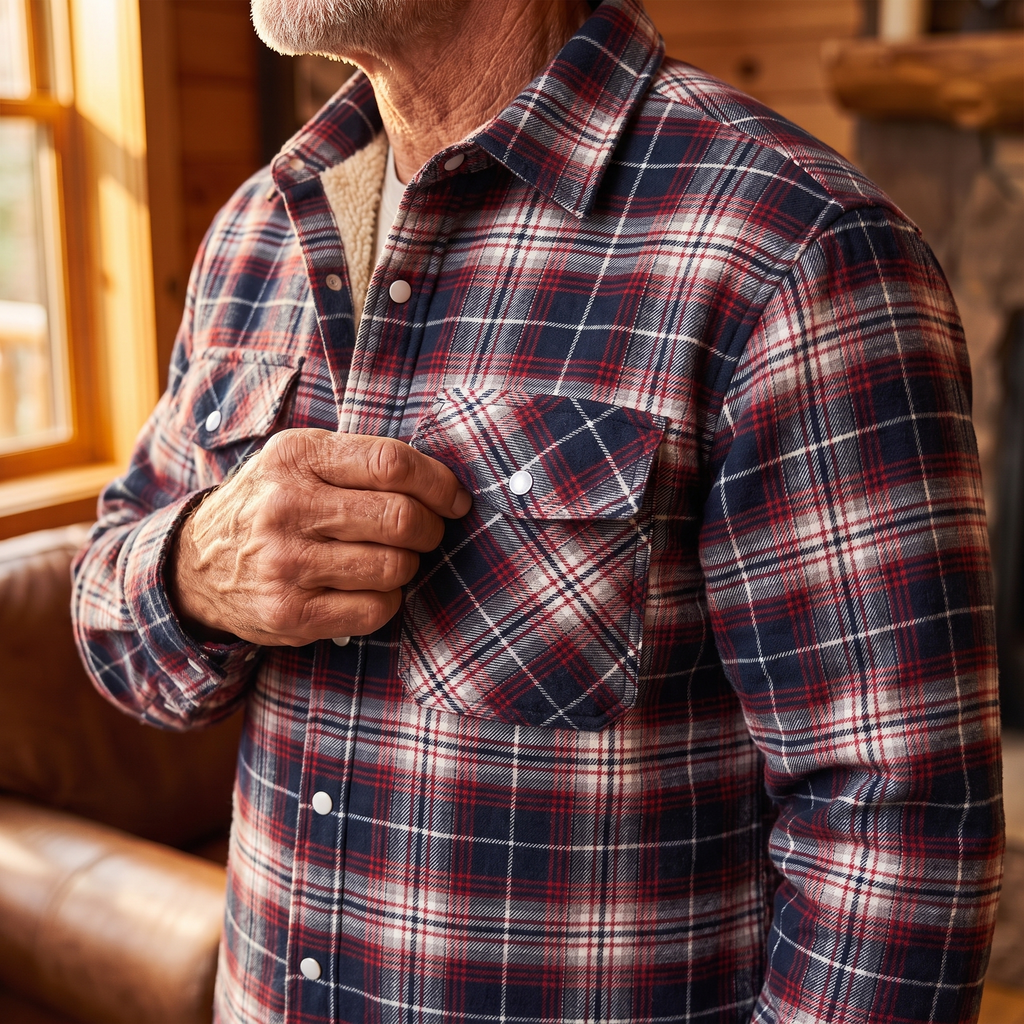 Callum flannel shirt jacket in Red 3