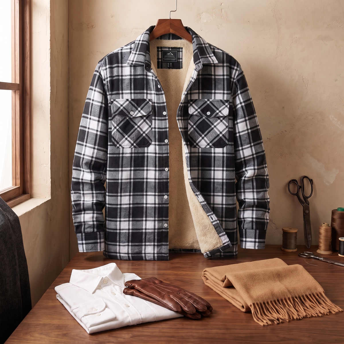 Callum flannel shirt jacket in Black 5