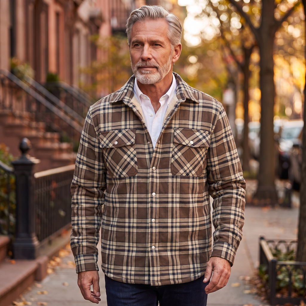 Callum flannel shirt jacket in Brown 2