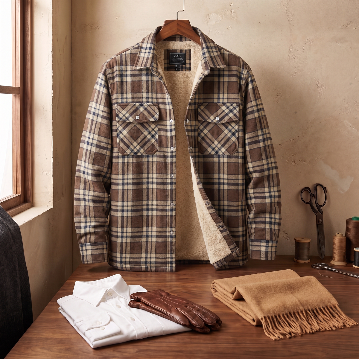 Callum flannel shirt jacket in Brown 5