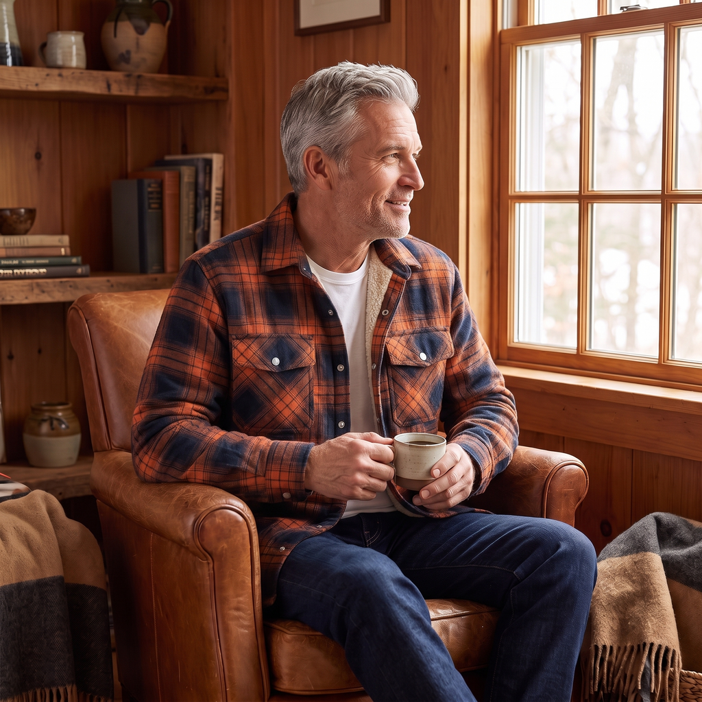 Callum flannel shirt jacket in Orange 4