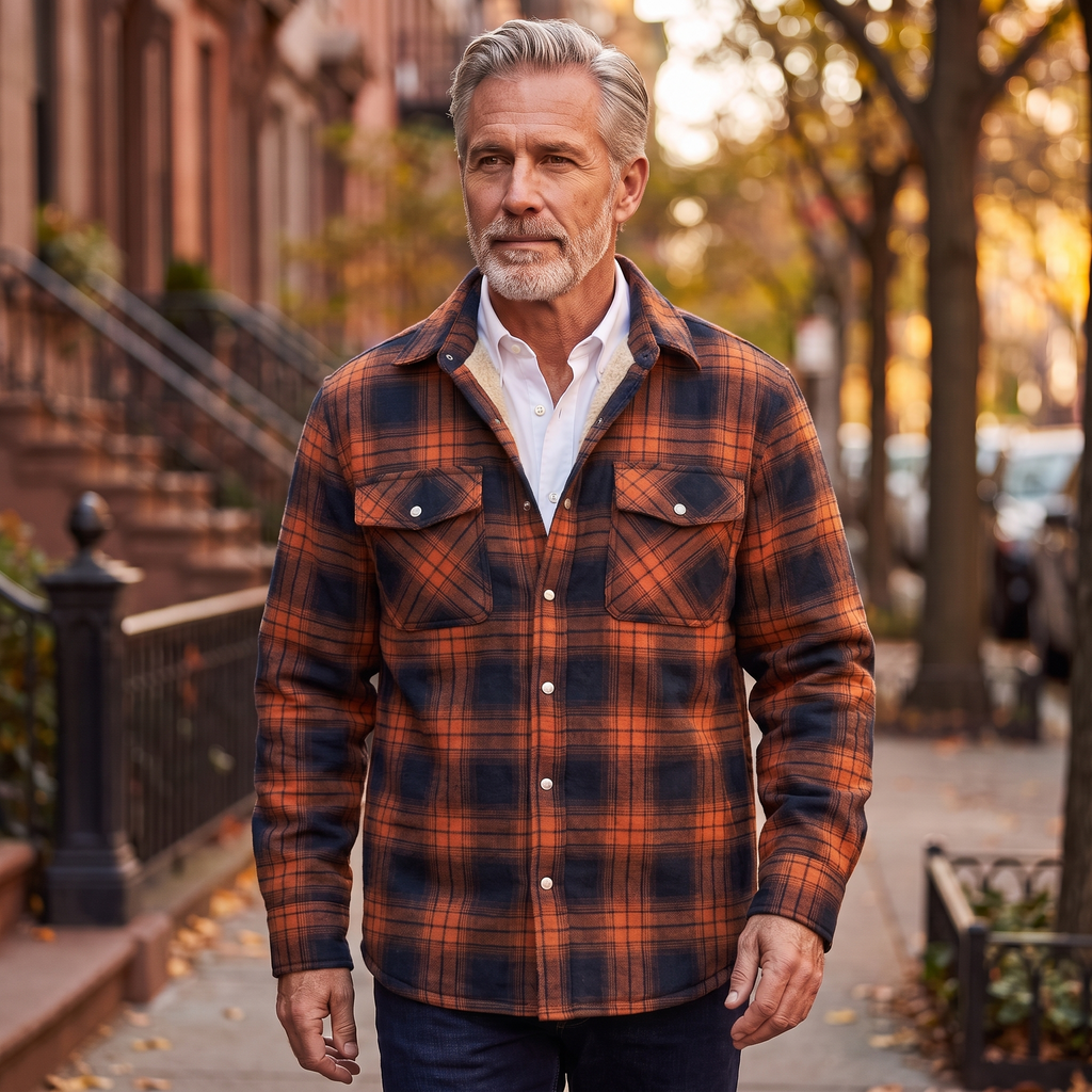 Callum flannel shirt jacket in Orange 2