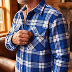 Callum flannel shirt jacket in Blue-Grey 3