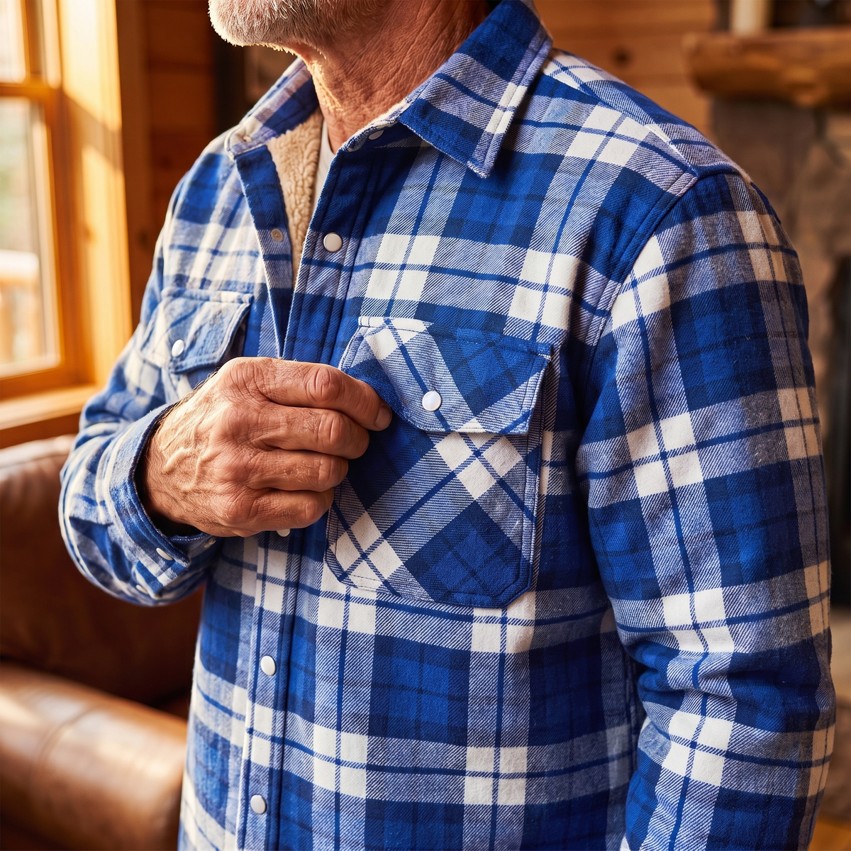 Callum flannel shirt jacket in Blue-Grey 3