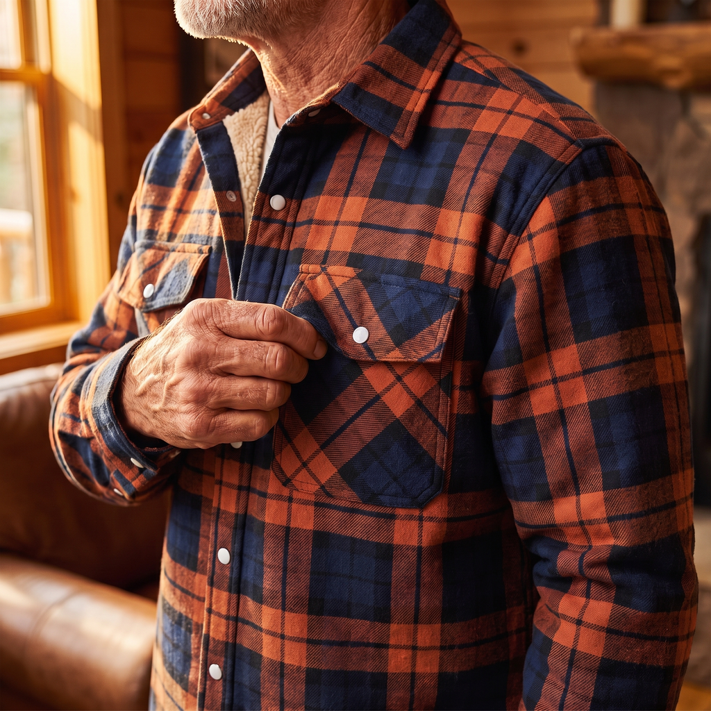 Callum flannel shirt jacket in Orange 3