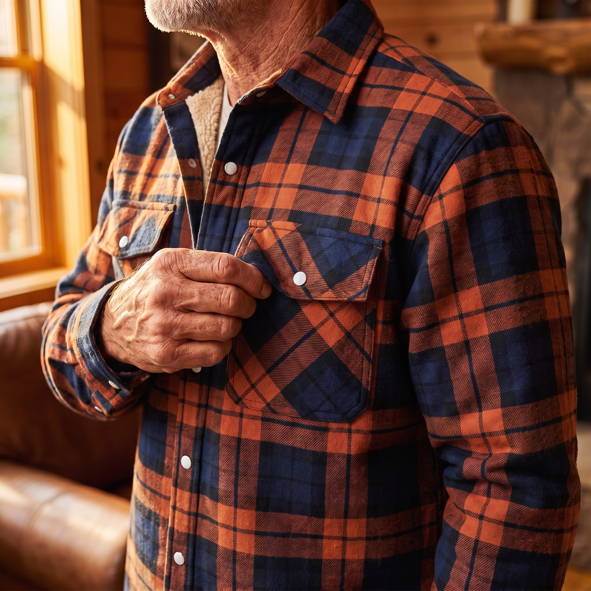 Callum flannel shirt jacket in Orange 3
