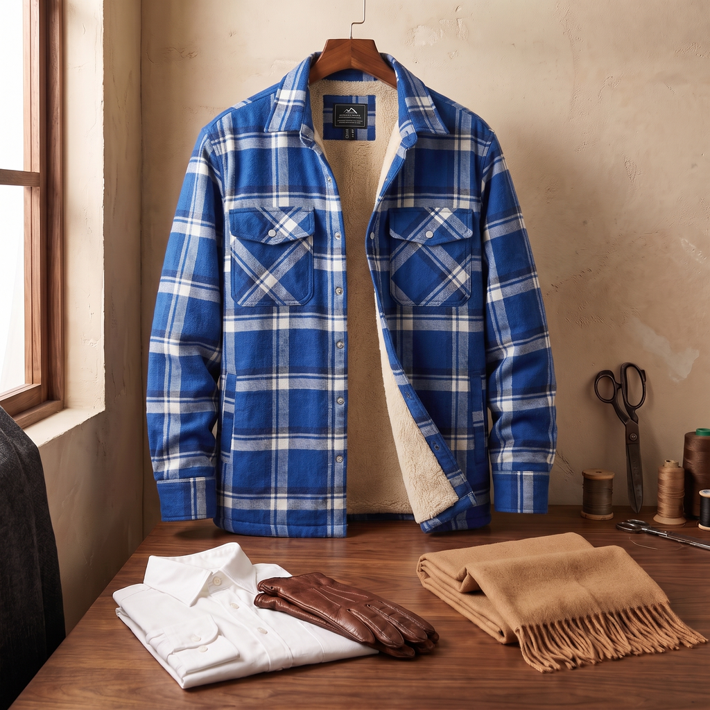 Callum flannel shirt jacket in Blue-Grey 5