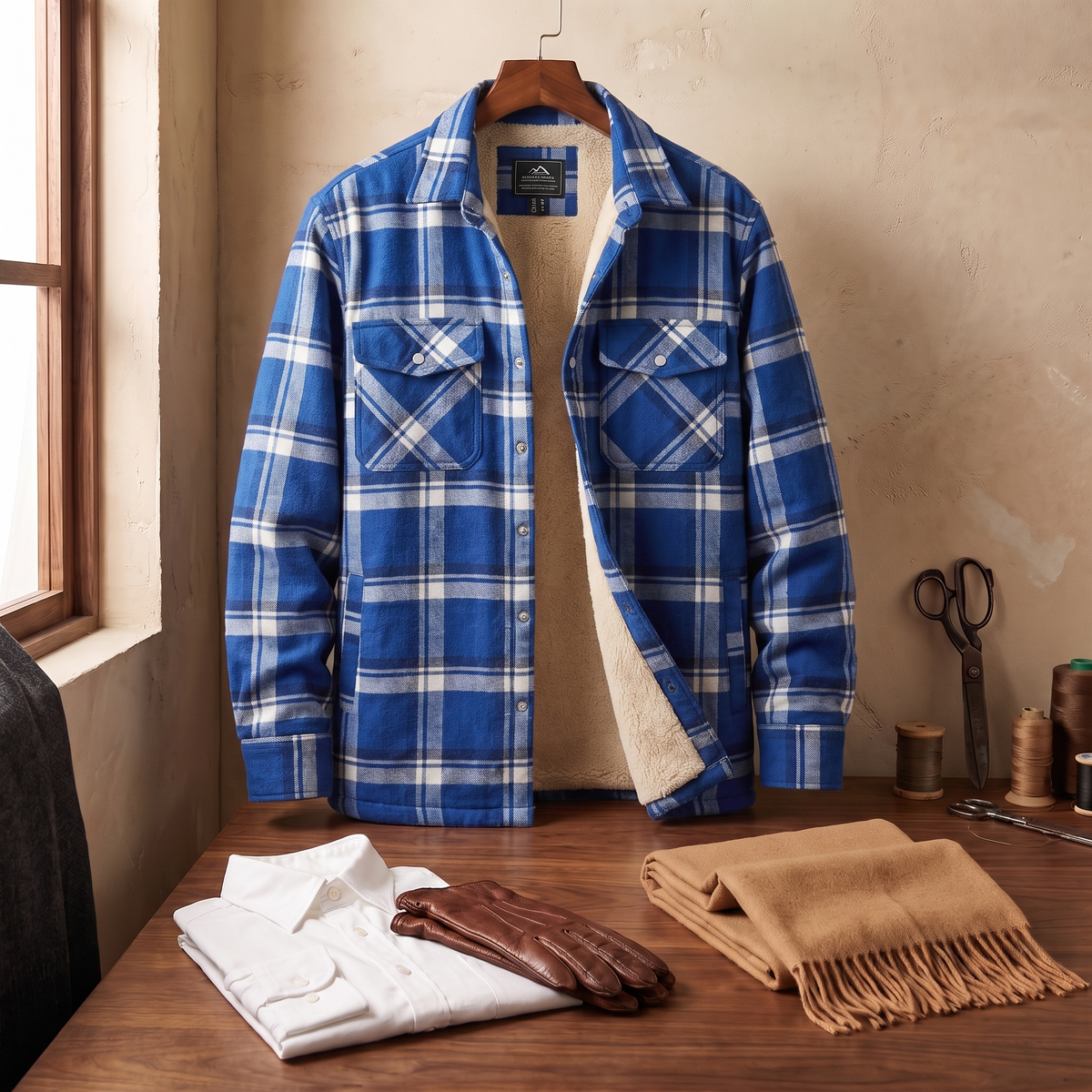 Callum flannel shirt jacket in Blue-Grey 5