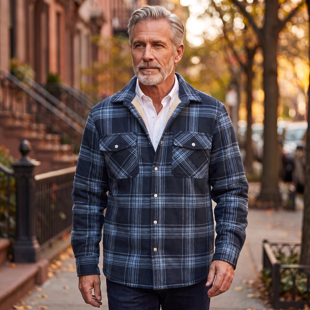 Callum flannel shirt jacket in Grey-blue 2