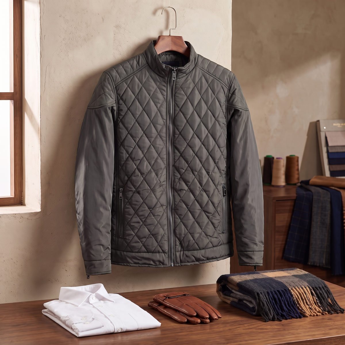 Everett quilted bomber jacket in Grey 5