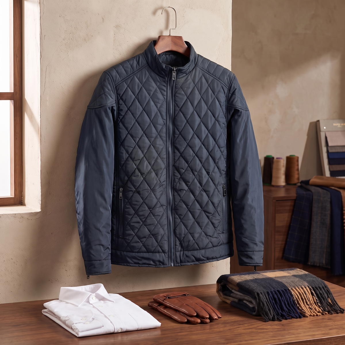 Everett quilted bomber jacket in Blue 5